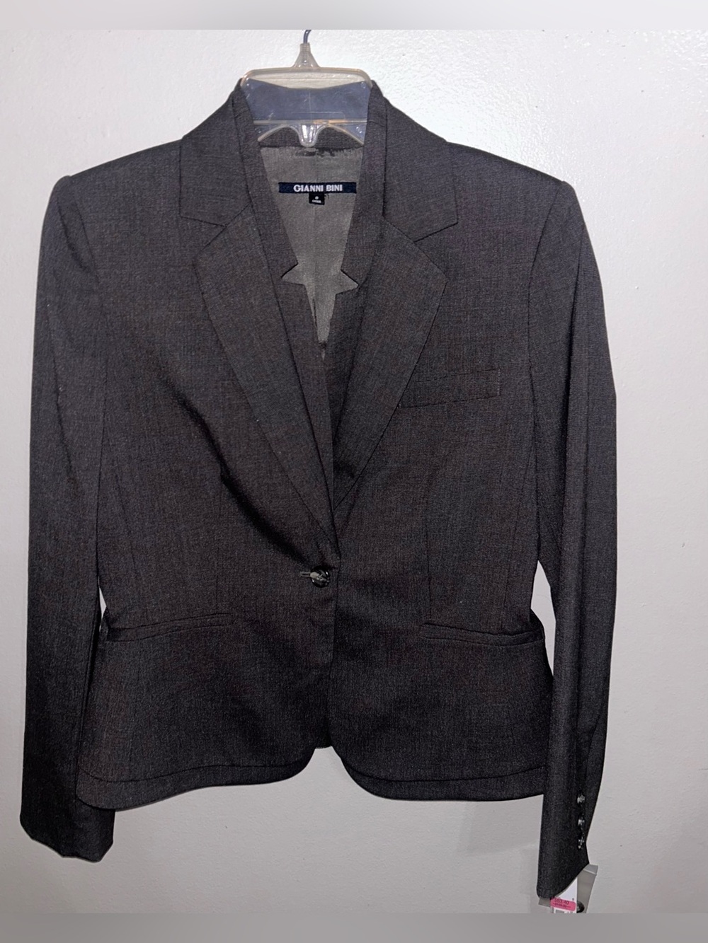 Gianni Bini Size 8 Single Button Charcoal Relaxed Fit Classic Suiting Blazer